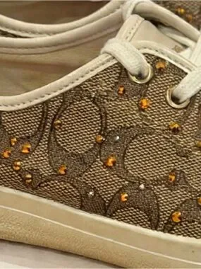 Coach | Shoes | Coach Signature Rhinestone Sneakers Gold Stud Custom ...
